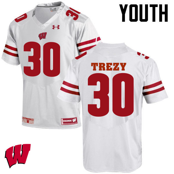 Youth Wisconsin Badgers #30 Serge Trezy College Football Jerseys-White - Click Image to Close